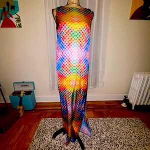 ASOS Rainbow colored Maxi Dress with back slit.